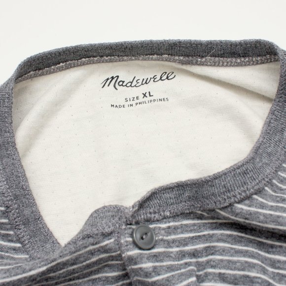 Madewell Men's Long Sleeve Doubledown Henley Shirt Striped Gray XL - Picture 5 of 7